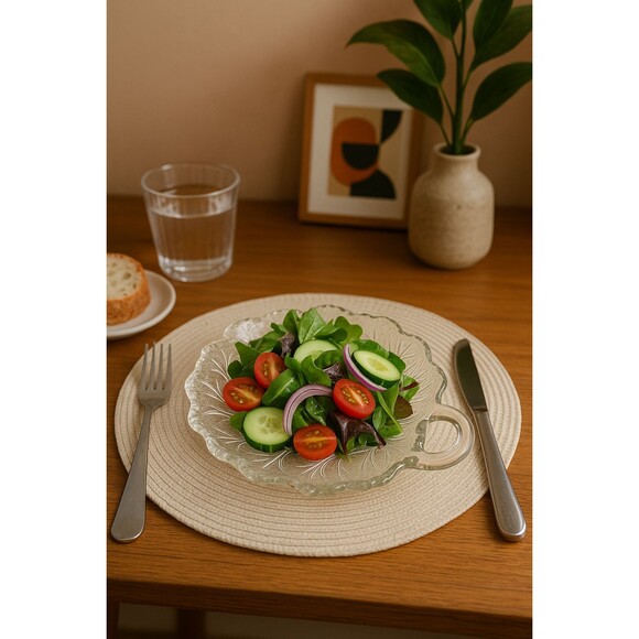 Indiana Glass Pebble Leaf Dishes Set of 4 | Clear Pressed Glass Leaf Plates 1960 - Picture 2 of 11